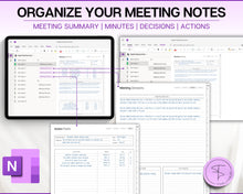 Load image into Gallery viewer, OneNote Meeting Notes Template | Editable Meeting Minutes, Digital OneNote Planner, Business Project Record | Perfect for Agenda &amp; Note Taking
