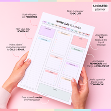 Load image into Gallery viewer, Work Day Planner Notepad | Daily Organizer to Structure Your Day, Boost Productivity, and Get Things Done | Undated and Premium 120gsm Paper | A4 Rainbow
