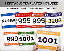 Load image into Gallery viewer, Editable Race Bib Templates | With 7 Running Race Bib Templates included, Digital Running Printable, Racing Canva Template

