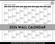 Load image into Gallery viewer, 2024 Wall Calendar Printable | Large Yearly 12 Month Calendar | Annual Year at a glance | Mono
