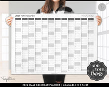 Load image into Gallery viewer, 2024 Wall Calendar Printable | Large Yearly 12 Month Calendar | Annual Year at a glance | Mono
