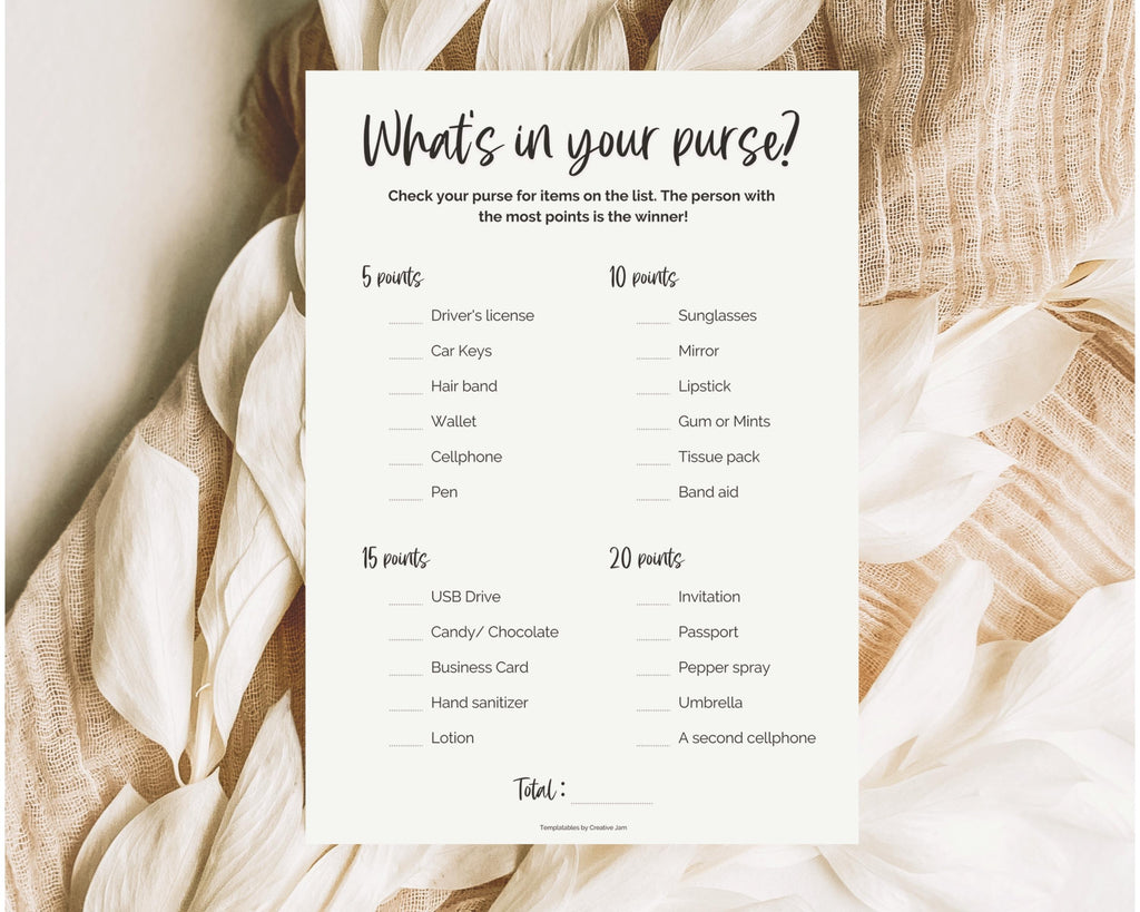 What's in your Purse?' Bridal Shower Game Printable