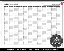 Load image into Gallery viewer, 2024 Wall Calendar Printable | Large Yearly 12 Month Calendar | Annual Year at a glance | Mono
