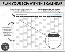 Load image into Gallery viewer, 2024 Wall Calendar Printable | Large Yearly 12 Month Calendar | Annual Year at a glance | Mono
