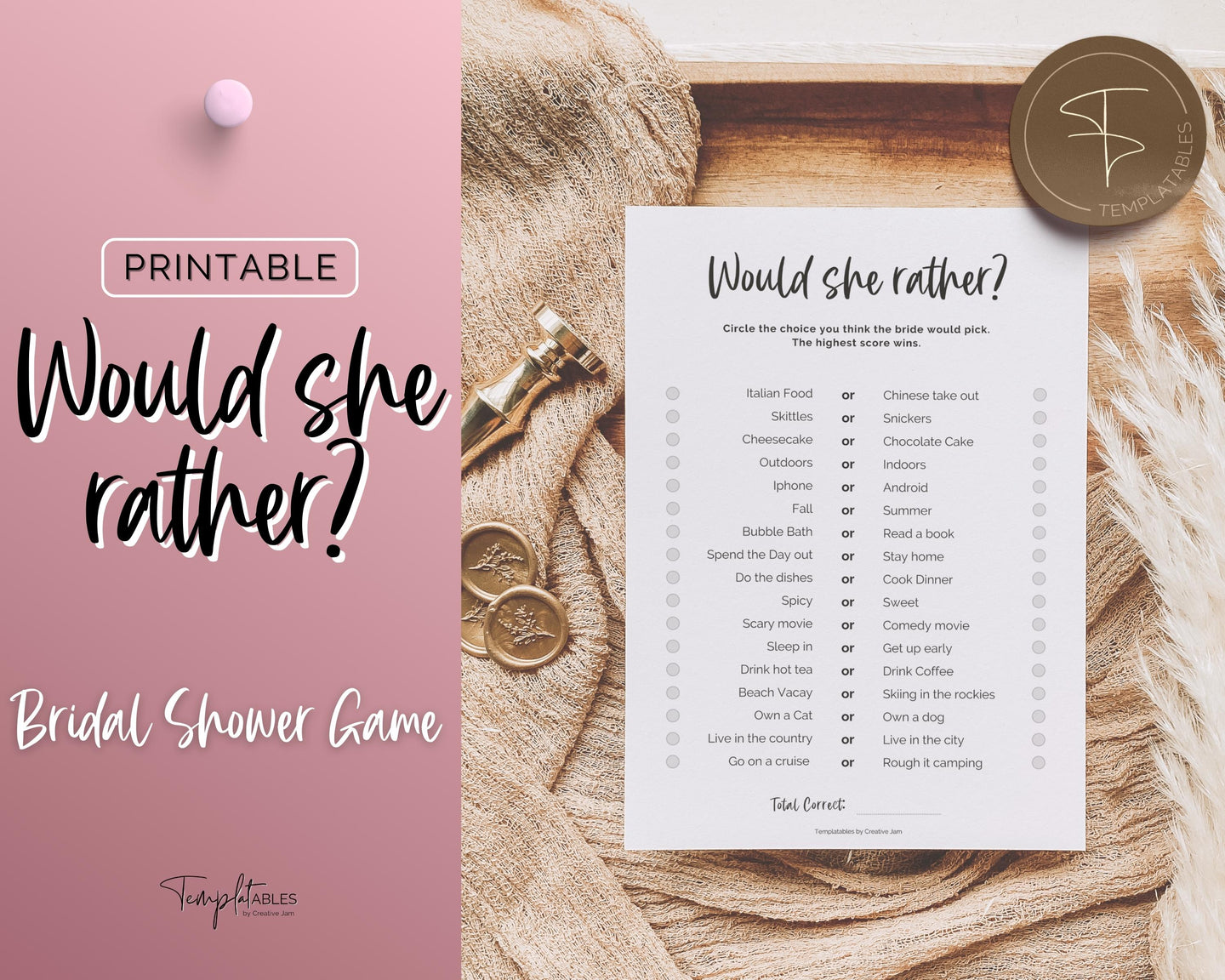 'Would She Rather?' Bridal Shower Game Printable