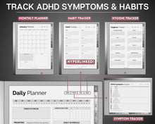 Load image into Gallery viewer, reMarkable 2 ADHD Digital Planner - Daily Planner for Neurodivergent Adults | Brain Dump Template, To Do List, Cleaning &amp; Symptom Tracker
