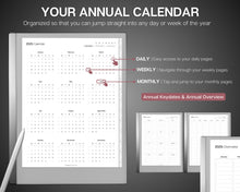 Load image into Gallery viewer, 2025 Daily Planner for the reMarkable | Hyperlinked Digital Planner with templates for reMarkable tablets, Calendar &amp; Task List Planner | Minimalist
