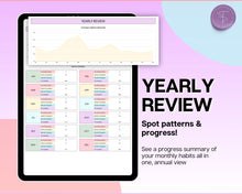 Load image into Gallery viewer, Habit Tracker Spreadsheet | Includes Goal Planner, Goals Tracker, Mood, Habit Planner, Daily Weekly Monthly, Google Sheets &amp; Goal Setting Template | Colorful
