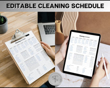 Load image into Gallery viewer, Editable Cleaning Schedule Template | Includes EDITABLE Cleaning Checklist, Cleaning Planner, Weekly House Chores, Clean Home Routine &amp; Monthly Cleaning List | Mono
