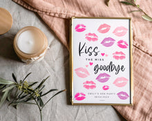Load image into Gallery viewer, Editable Kiss the Miss Goodbye Sign | Editable Miss to Mrs Sign for Bridal Shower Keepsake, Bachelorette Game, Hen Party, Lipstick, Canva Template
