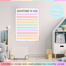 Load image into Gallery viewer, Counting to 100 Poster for Kids – A3 Double-Sided Educational Poster for Nursery, Preschool &amp; Home Learning
