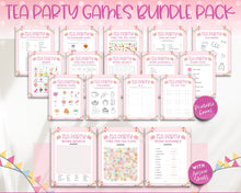 Load image into Gallery viewer, Tea Party Games Bundle | With 15 Girls Afternoon Tea Party Games, Birthday Decor, Favors, Bingo, Wordsearch, Trivia &amp; Easy Printable Games | Pink
