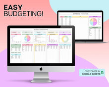 Load image into Gallery viewer, SIMPLE Budget Spreadsheet | Google Sheets Budget Planner &amp; Easy Monthly Budget Template | Automated Paycheck Financial Planner | Rainbow
