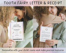 Load image into Gallery viewer, EDITABLE Tooth Fairy Letter | Tooth Fairy Receipt Template with Note, Toothfairy Certificate, Canva Template, Lost or First Tooth Gift

