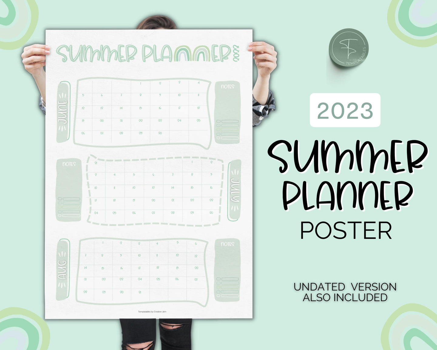 Kids Summer Calendar 2023 | Summer Poster, Summer Countdown, Printable Planner & Checklist | Green