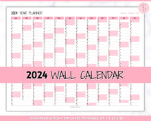 Load image into Gallery viewer, 2024 Wall Calendar Printable | Large Yearly 12 Month Calendar | Annual Year at a glance | Pink
