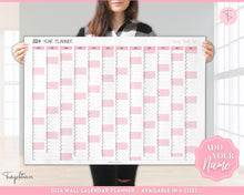 Load image into Gallery viewer, 2024 Wall Calendar Printable | Large Yearly 12 Month Calendar | Annual Year at a glance | Pink
