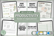Load image into Gallery viewer, Productivity MEGA BUNDLE! 2026 Digital Planner Pack | Green Daily Planner, To Do List, Digital Notebook &amp; Meeting Notes, Smart Apple Links
