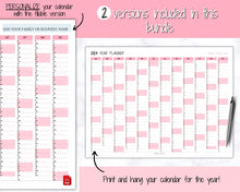 Load image into Gallery viewer, 2024 Wall Calendar Printable | Large Yearly 12 Month Calendar | Annual Year at a glance | Pink
