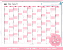 Load image into Gallery viewer, 2024 Wall Calendar Printable | Large Yearly 12 Month Calendar | Annual Year at a glance | Pink
