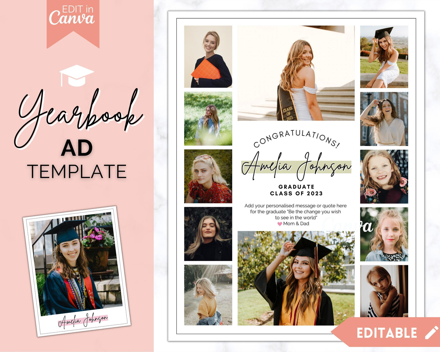 Yearbook Ad Template for Senior & High School Graduation | FULL Page School Yearbook | Style 5