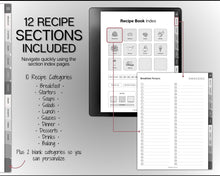 Load image into Gallery viewer, Digital Recipe Book for Kindle Scribe | Comes with Recipe Templates, Digital Meal Planner, Cookbook Template, Recipe Binder Kit &amp; Blank Recipe Card
