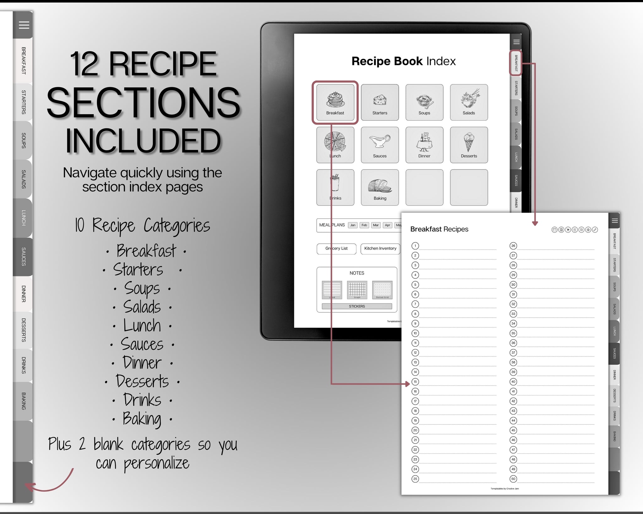 Digital Recipe Book for Kindle Scribe | Bonus Meal Planner