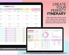 Load image into Gallery viewer, Digital Ultimate Travel Planner | Google Sheets Editable Travel Spreadsheet, Trip Expense Tracker, Packing List, Vacation Schedule | Rainbow
