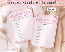 Load image into Gallery viewer, Tea Party Games Bundle | With 15 Girls Afternoon Tea Party Games, Birthday Decor, Favors, Bingo, Wordsearch, Trivia &amp; Easy Printable Games | Pink
