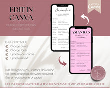 Load image into Gallery viewer, Editable Bachelorette Itinerary template | Editable Mobile Bachelorette Weekend Planner, Girls trip, Cowgirl, Winter, Disco &amp; Digital Canva template
