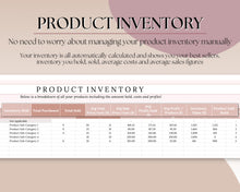 Load image into Gallery viewer, Small Business Bookkeeping Spreadsheet | Google Sheets Automated Business Expense Tracker &amp; Product Invetory Tracker | Lux
