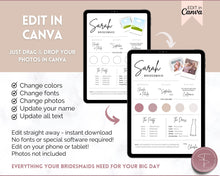Load image into Gallery viewer, EDITABLE Bridesmaid Info Card | PHOTO Wedding Information &amp; Iteniary Card Canva Template | Style 2
