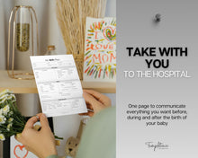 Load image into Gallery viewer, EDITABLE Birth Plan Template | Includes Birth Preferences, Birthing Plan Checklist, Pregnancy Planner, Natural Birth &amp; Hypnobirthing | Mono
