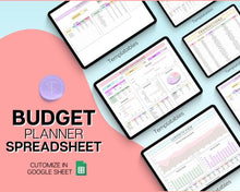 Load image into Gallery viewer, COLORFUL Budget Spreadsheet | Google Sheets Automated Budget Planner for Paychecks, Financial Planning and Savings | Rainbow
