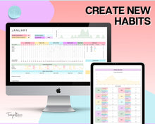 Load image into Gallery viewer, Habit Tracker Spreadsheet | Includes Goal Planner, Goals Tracker, Mood, Habit Planner, Daily Weekly Monthly, Google Sheets &amp; Goal Setting Template | Colorful
