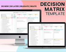 Load image into Gallery viewer, Decision Matrix Spreadsheet | Task Priority Tracker Template with Google Sheets Spreadsheet, Eisenhower Matrix, To Do List, Decision Maker &amp; Brain Dump | Colorful
