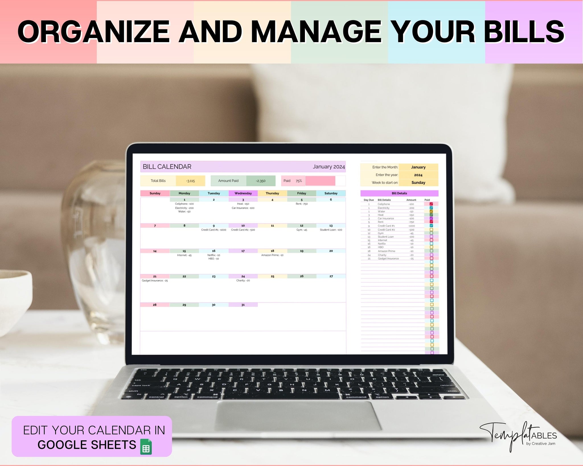 Bill Payment Calendar Spreadsheet Your Automated Bill Tracker!