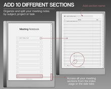 Load image into Gallery viewer, reMarkable 2 Meeting Minutes Template |  Meeting Agenda, Note Taking, Project planner, Task List Templates
