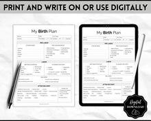 Load image into Gallery viewer, Printable Birth Plan Template | Birth Preferences, Birthing Plan Checklist, Pregnancy Planner, Natural Birth &amp; Hypnobirthing | Mono
