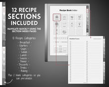 Load image into Gallery viewer, Digital Recipe Book for reMarkable 2 | Recipe Template, Digital Meal Planner, Cookbook Template, Recipe Binder Kit, Blank Recipe Card
