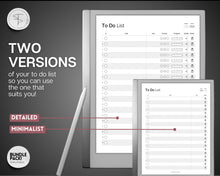 Load image into Gallery viewer, Digital To Do List for the reMarkable tablet | 9 Hyperlinked Digital To Do Lists, Productivity Templates
