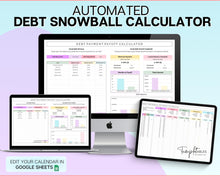 Load image into Gallery viewer, Dave Ramsey Debt Snowball Calculator | Google Sheets Debt Payoff Automated Tracker Template | Budget Planner Spreadsheet | Colorful
