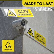 Load image into Gallery viewer, CCTV in Operation Stickers (Pack of 2) 5 x 15cm | Weatherproof Self Adhesive Security Camera Warning Sign
