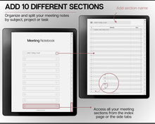 Load image into Gallery viewer, Kindle Scribe Meeting Notes templates | Meeting Minutes, Meeting Agenda, Meeting Note taking template, Project planner, Task List, Kindle Scribe Planner

