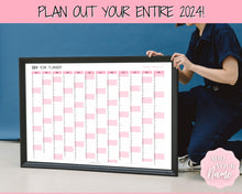 Load image into Gallery viewer, 2024 Wall Calendar Printable | Large Yearly 12 Month Calendar | Annual Year at a glance | Pink
