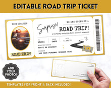 Load image into Gallery viewer, Road Trip Ticket Template | EDITABLE Suprise Road Trip Ticket Invitation | Gold
