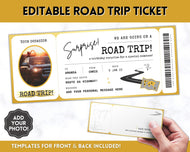 Road Trip Ticket Template | EDITABLE Suprise Road Trip Ticket Invitation | Gold