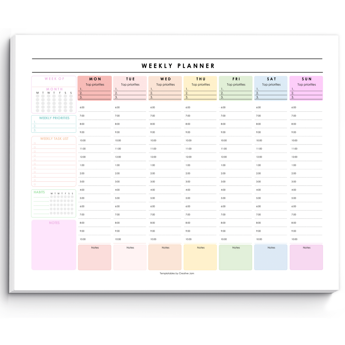 Weekly Hourly Planner Notepad, Daily Planner Desk Pad, Weekly Schedule, To Do List Note Pad, ADHD Planner | 50 Undated Tear Away Sheets A4 | Colorful