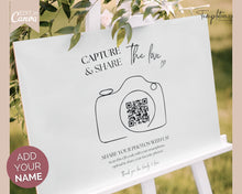 Load image into Gallery viewer, Editable Capture the Love QR Code Sign | EDITABLE Wedding Reception Signage for Camera, Wedding Table games, QR Code Canva Template &amp; Modern Photo Sign
