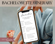 Load image into Gallery viewer, Editable Bachelorette Itinerary template | Editable Mobile Bachelorette Weekend Planner, Girls trip, Cowgirl, Winter, Disco &amp; Digital Canva template
